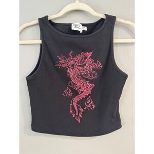 Princess Polly Black Ribbed‎ Dragon Graphic Tank Top Women's Size US 4